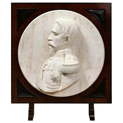 Museum Quality French White Marble Roundel Relief of Emperor Napoleon III, 1860