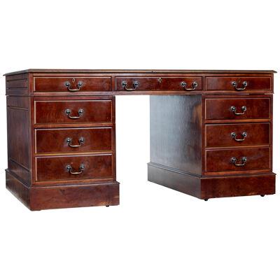 MAHOGANY AND BURR LEATHER TOP PEDESTAL DESK