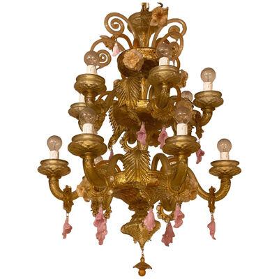 1970s Italian Style Murano Glass Multicolors With Flowers Chandelier