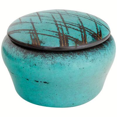 Turquoise Art Deco WMF Ikora Jar with Lid Germany 1920 