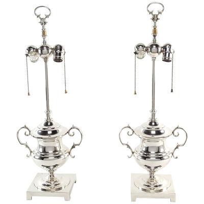 Pair of Vintage Silver Plate Lamps, U.S.A. circa 1970