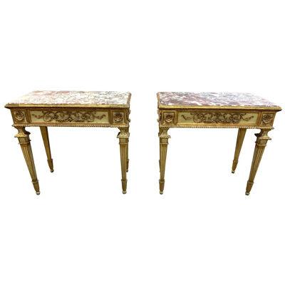 Pair of 19th Century Italian Neoclassical Carved and Painted Consoles