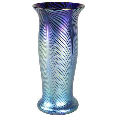 20th Century Loetz Witwe Glass Vase with Feather Decor Iriscident, CZ circa 1905