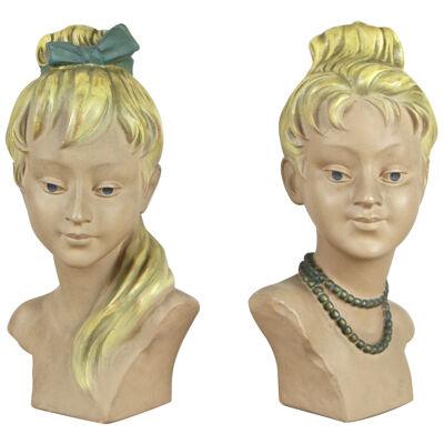 Pair of Women Busts by G. Carli Midcentury, Italy, circa 1950