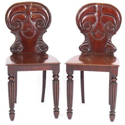 Antique Pair Regency Mahogany Hall Chairs by Gilllows C1820 19th Century