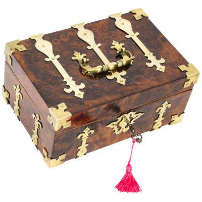 Antique Queen Anne Figured Walnut & Cut Brass Box Casket 18th Century