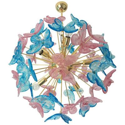 PINK AND LIGHT-BLUE BUTTERFLY MURANO GLASS SPUTNIK SPHERE CHANDELIER  by SimoEng