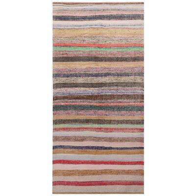 Vintage Geometric Striped Beige Brown and Multicolor Wool Kilim Rug