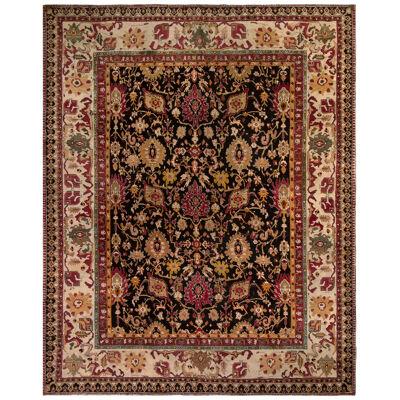 Antique Agra Rug in Black with Red and Gold Floral Patterns, from Rug & Kilim