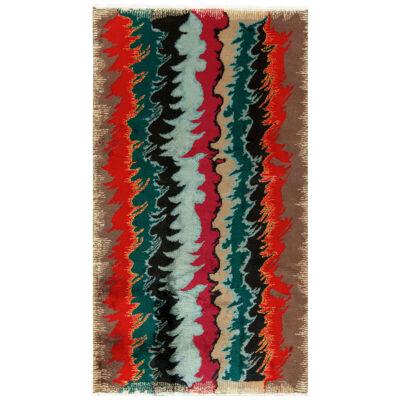 Vintage 1960S Art Deco Long Rug in Red, Green, Multicolor All Over Pattern