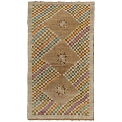 1960s Hand-Knotted Vintage Rug in Multicolor Geometric Pattern