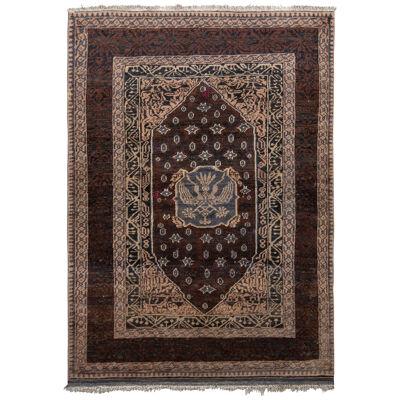 Hand-Knotted Antique Agra Rug in Beige Brown With Medallion Pattern