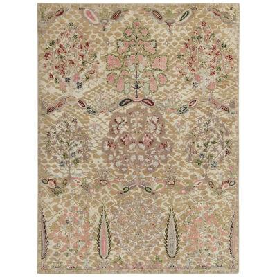 Rug & Kilim’s Classic Style Rug in Green, Pink and Beige-Brown Floral Pattern
