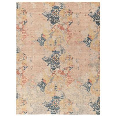 Distressed Japanese Deco Style Rug in Blue, Pink All Over Pattern by Rug & Kilim