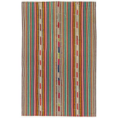 1950S Vintage Chaput Kilim Rug in Colorful Stripe Patterns, Multihued