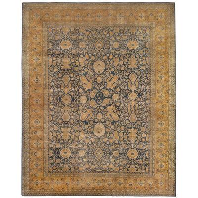Antique Sultanabad Navy Blue And Gold Wool Persian Rug 
