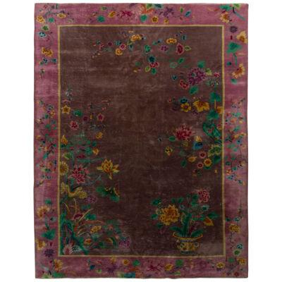 Antique Deco Chinese Purple Wool and Silk Rug