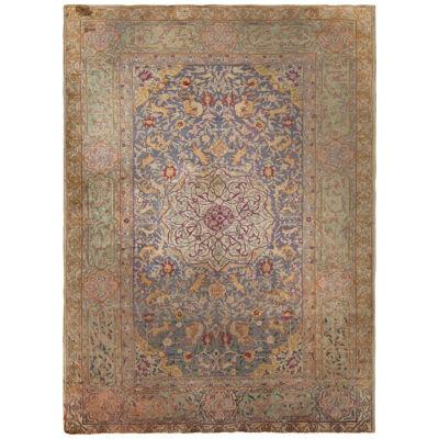 Hand-Knotted Antique Kayseri Rug in Green and Gold Medallion Pattern