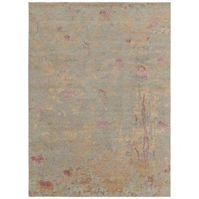 Rug & Kilim’s Abstract Rug in Blue With Pink and Gold Textural Patterns