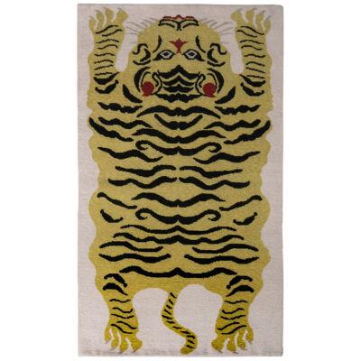 Hand-Knotted Tiger Rug in Gold Black and Beige Pattern by Rug & Kilim
