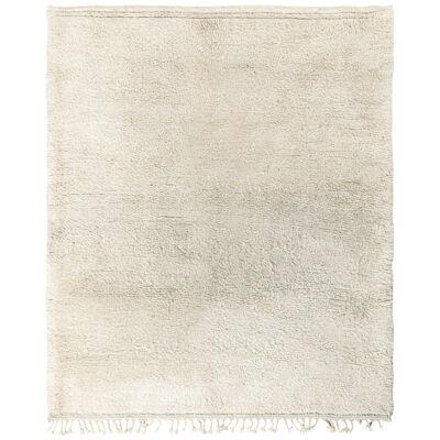 Hand-Knotted Vintage Moroccan Berber Rug in Tone-On-Tone White, High Pile