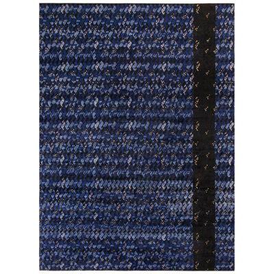 Rug & Kilim’s Scandinavian Style Rug in All Over Blue, Black Geometric Pattern