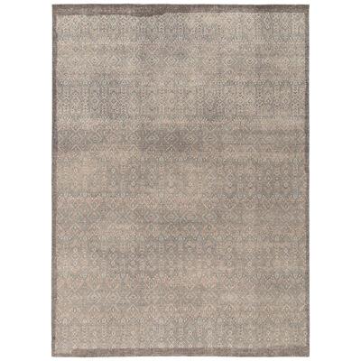 Hand-Knotted Distressed Style Rug, Gray, Blue Geometric Pattern by Rug & Kilim