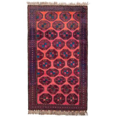 Hand-Knotted Antique Baluch Rug in Red Blue Tribal Geometric Pattern