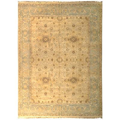 Hand-Knotted Sultanabad Style Vintage Rug Beige Blue Classic Floral Pattern 