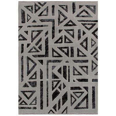 Rug & Kilim’s Art Deco Style Modern Rug in Gray, Black Geometric Pattern
