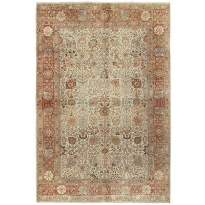 Antique Persian Tabriz Rug in an All Over Orange,off White,Brown Floral Pattern