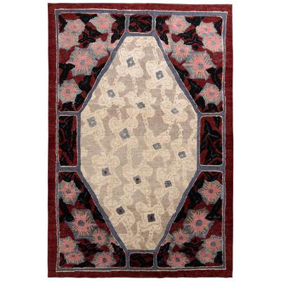 Rug & Kilim’s French Deco Style Rug in Red and Beige All Over Pattern