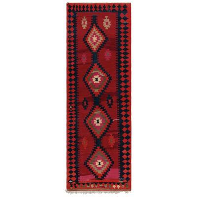 1910 S Antique Persian Kilim in Red, Pink and Blue Tribal Geometric Patterns