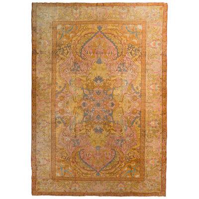 Antique Oushak Rug Gold and Pink 19th Century Floral Pattern