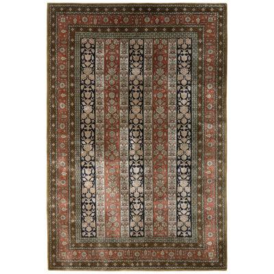 Hand-Knotted Vintage Persian Qum Rug in Red and Beige-Brown Floral Pattern