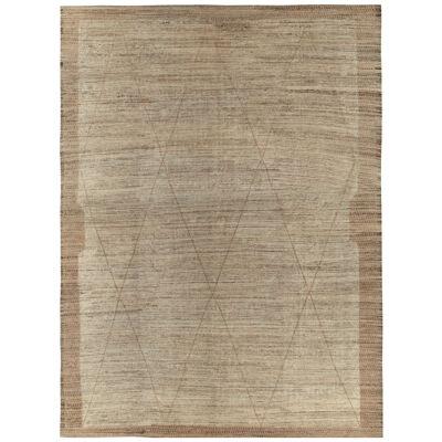 Moroccan-Style Palace Rug in Beige-Brown, White Diamond Pattern