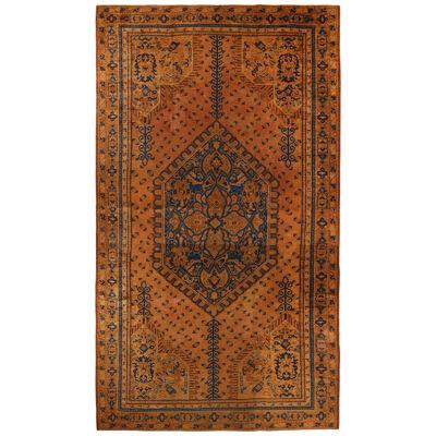 Antique European 17th Century Inspired Oushak Copper Orange and Blue Wool Rug
