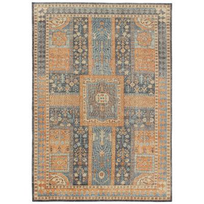 Antique Persian Style Distressed Rug in Blue, Gold Garden Pattern by Rug & Kilim