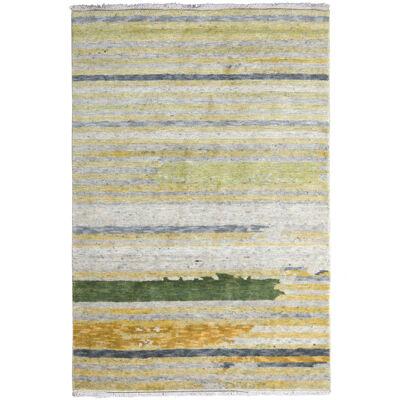 Rug & Kilim’s Abstract Rug in Green, Gray and Gold Striations