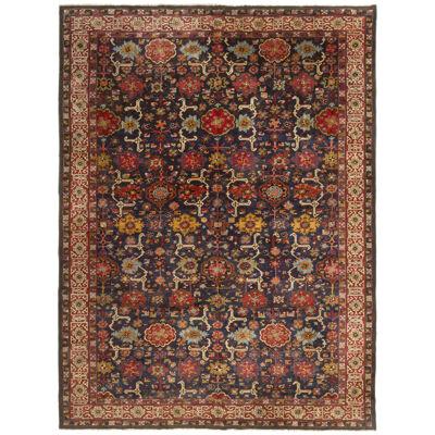 Antique German Blue and Red Wool Geometric Floral Rug