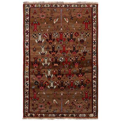 Hand-Knotted Vintage Persian Gabbeh Rug in Beige-Brown and Red Geometric Pattern