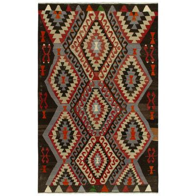 1940S Vintage Kilim in Blue, Red and Beige-Brown Tribal Pattern
