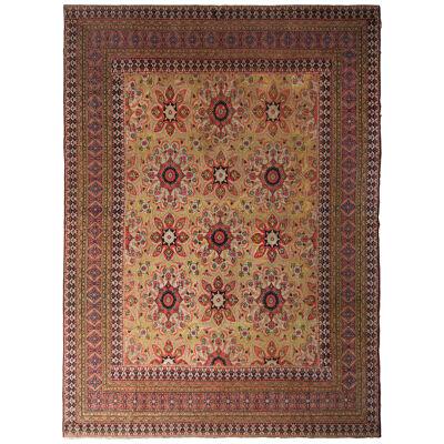 Hand-Knotted Antique Doroksh Khorassan Rug in All Over Red, Green Floral Pattern