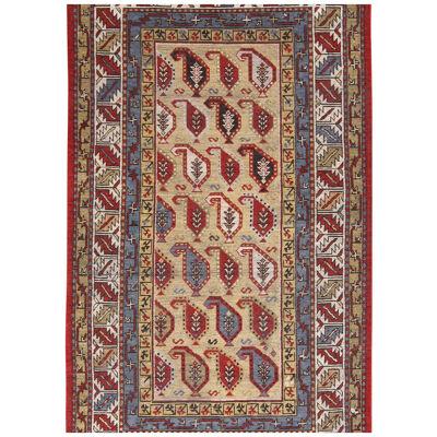 Rug & Kilim’s Burano Beige Gold &Red Wool Rug With Boteh Patterns &Blue Accents