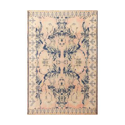 Antique Agra Geometric Cream Pink and Blue Cotton Rug