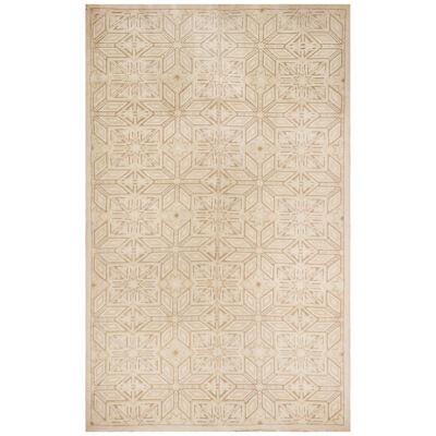 Contemporary Flat-Weave and Pile Beige Wool Rug