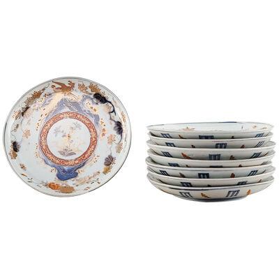 Eight Fukagawa Imari Hand Painted Porcelain Low Bowls, Japan circa 1900