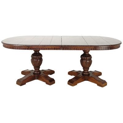 Renaissance Revival Walnut Oval Three-Pedestal Table with Leaves, circa 1900