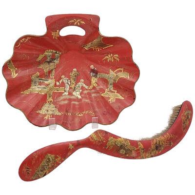 Crumber and Brush in Papier-mâché in the Chinese Style - 19th Century