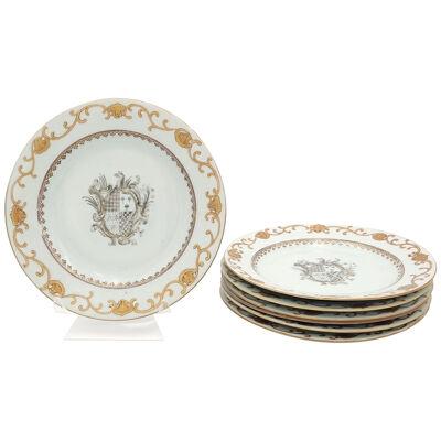 Set of Six (+1) Armorial Plates, Made in China for England, circa 1750